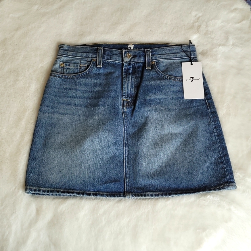 NWT 7 For All Mankind Blue Jean Denim Casual Mini Skirt 26